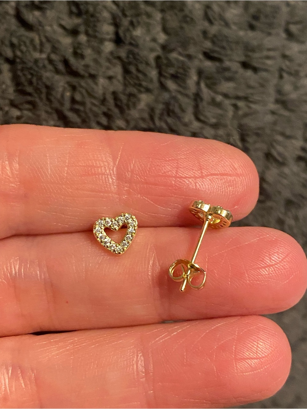 Gold Plated Heart Stud Earrings with Clear Stones - Women Jewelry